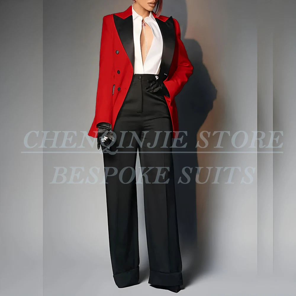 Women's Double Breasted Peak Lapel Slim Fit Pants Suit