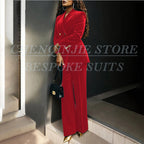 Women's Double Breasted Velvet Blazer Pants Suit