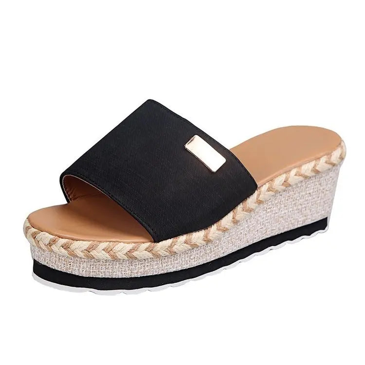 Women's Platform Wedge Sandals Casual Slip-On Mules Open Side