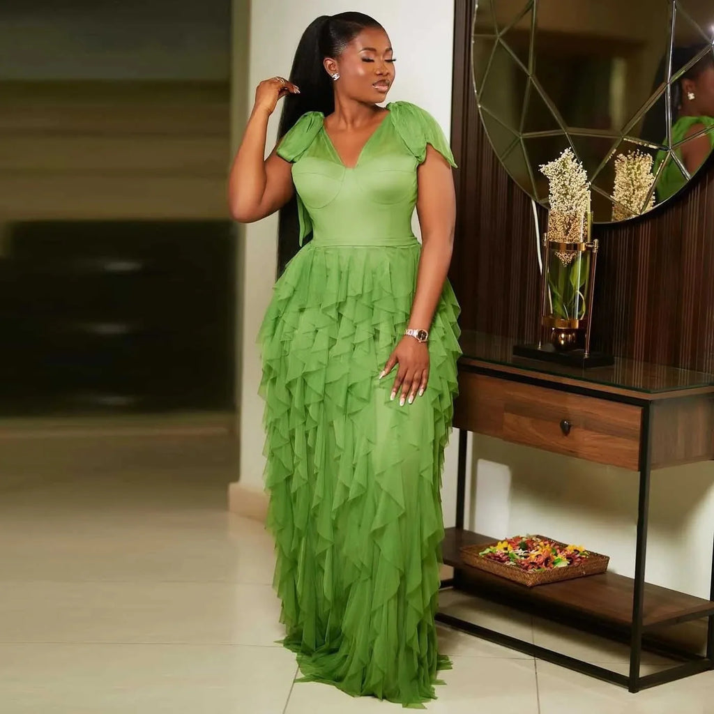 Women's Ruffled Chiffon Evening Prom Gown