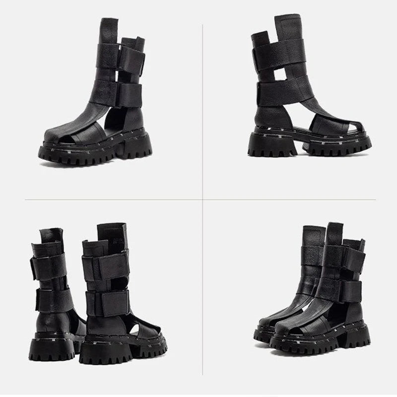 Women's Retro High-Top Platform Sandals Hook & Loop Casual Shoes