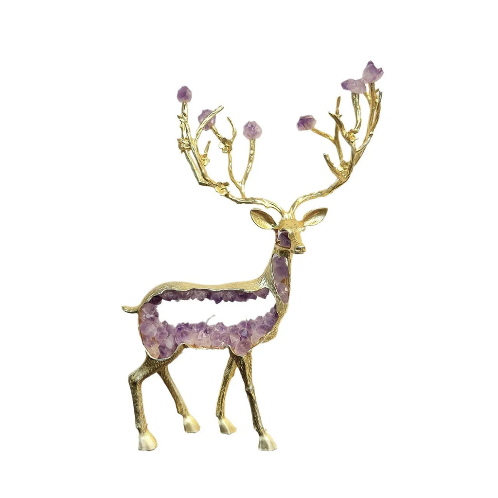 Golden Deer Crystal Figurine and Amethyst Statue