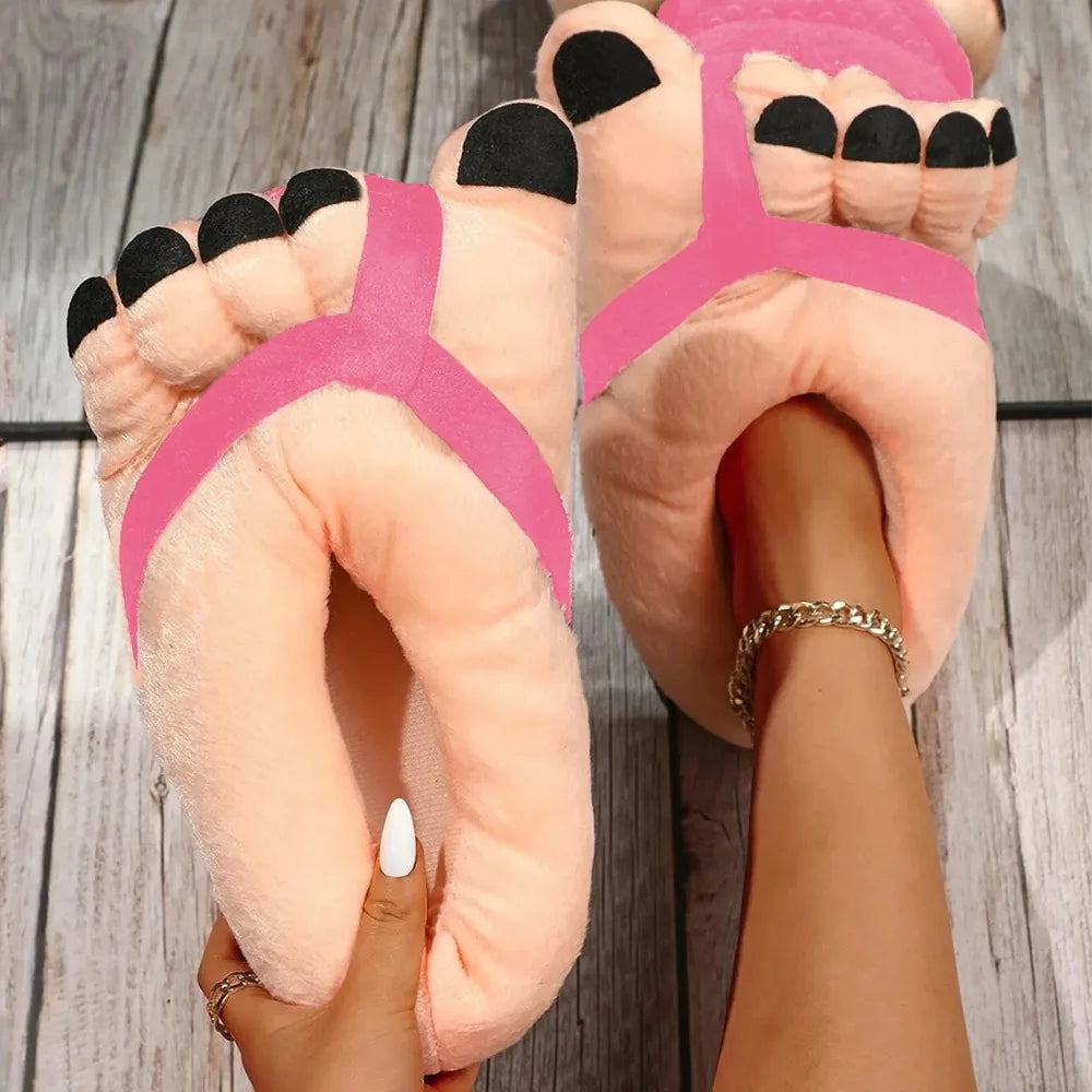 Unisex Winter Cotton Slippers Funny Cartoon Couple House Slides Warm Soft Plush Indoor Flats