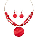 Women's Fashion Bohemian Ethnic Round Pendant Necklace and Earrings Set
