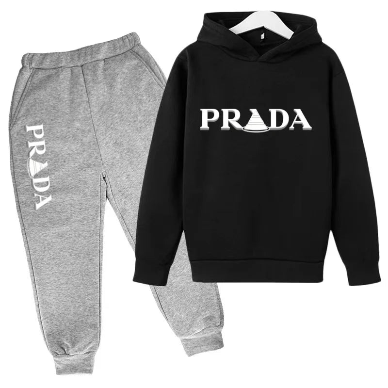 Kids' Pattern Hooded Sweatshirt Pants Two-Piece Set