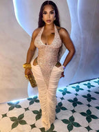 Women's Sexy Sequin Mesh Ruched Maxi Dress
