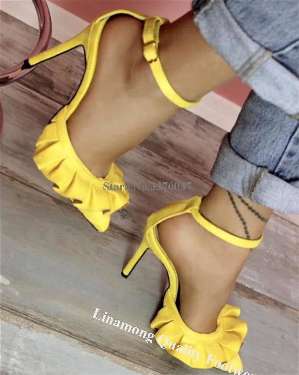 Women's Pointed Toe Suede Ruffle Stiletto Heel Pumps