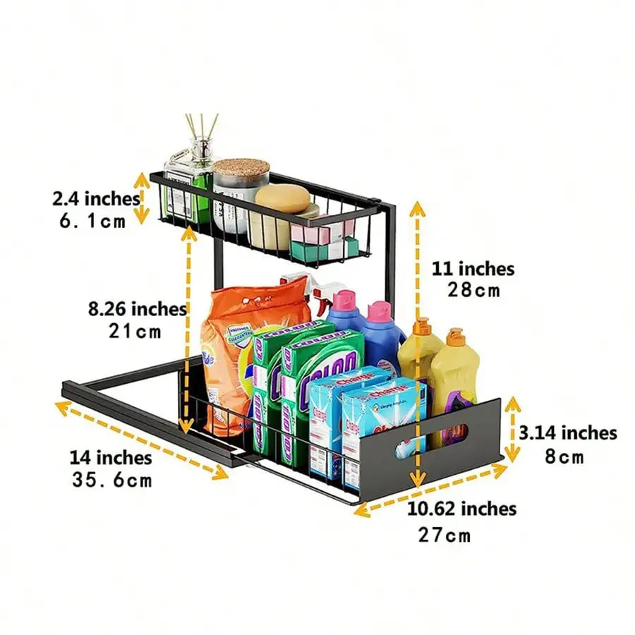 2-Tier Metal Slide Out Cabinet Organizer and Storage Basket