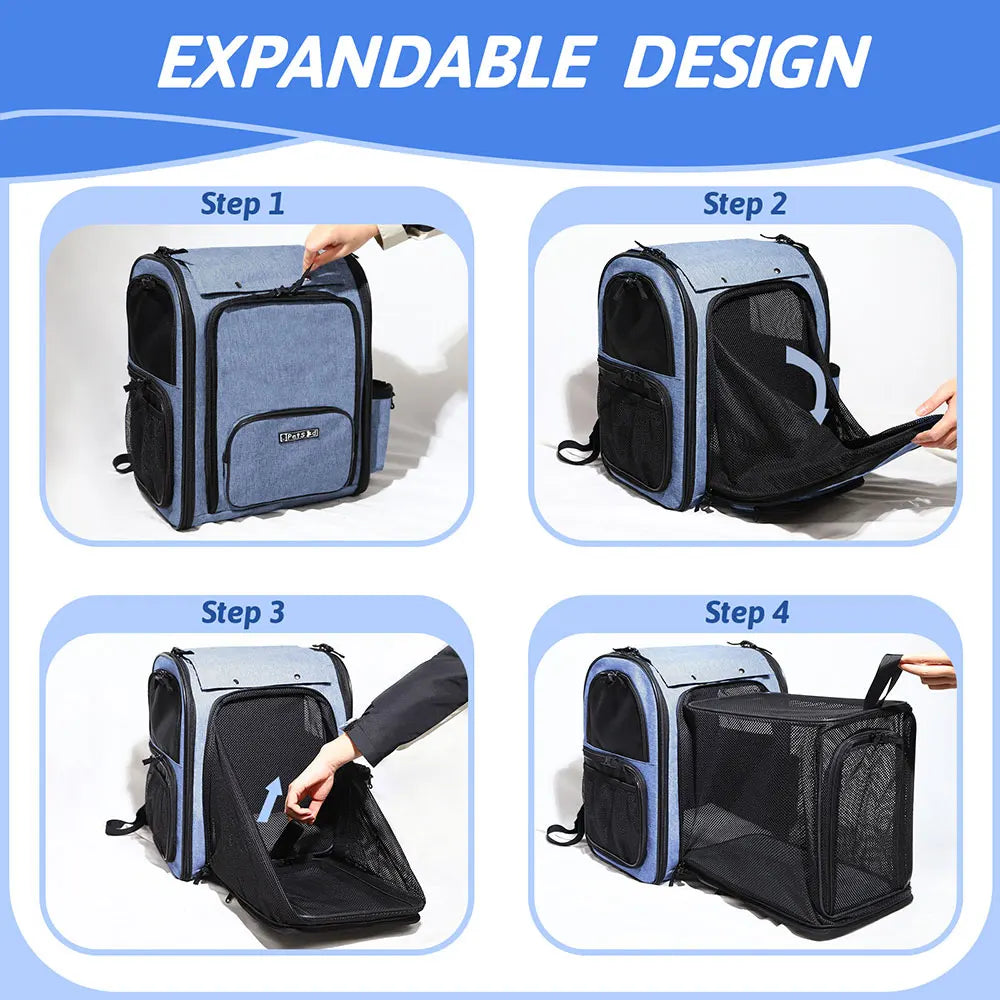 Expandable Foldable Breathable Pet Travel Backpack Carrier