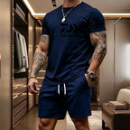 Men's Casual Round Neck T-Shirt and Drawstring Shorts Set