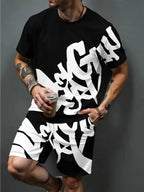 Men's Casual Summer T-Shirt and Shorts Suit Set with 3D Letter Print