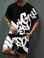 Men's Casual Summer T-Shirt and Shorts Suit Set with 3D Letter Print