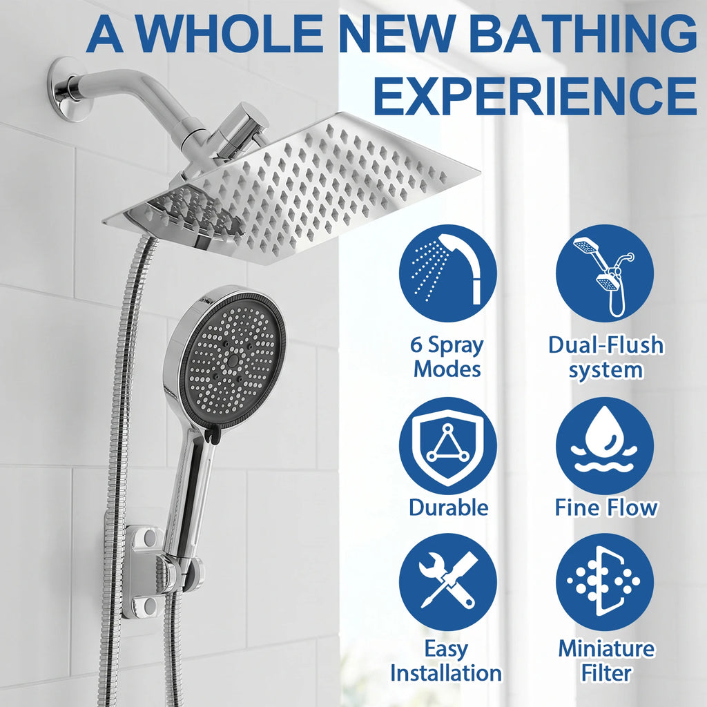 Stainless Steel Rain Shower Head and Handheld Spray Combo
