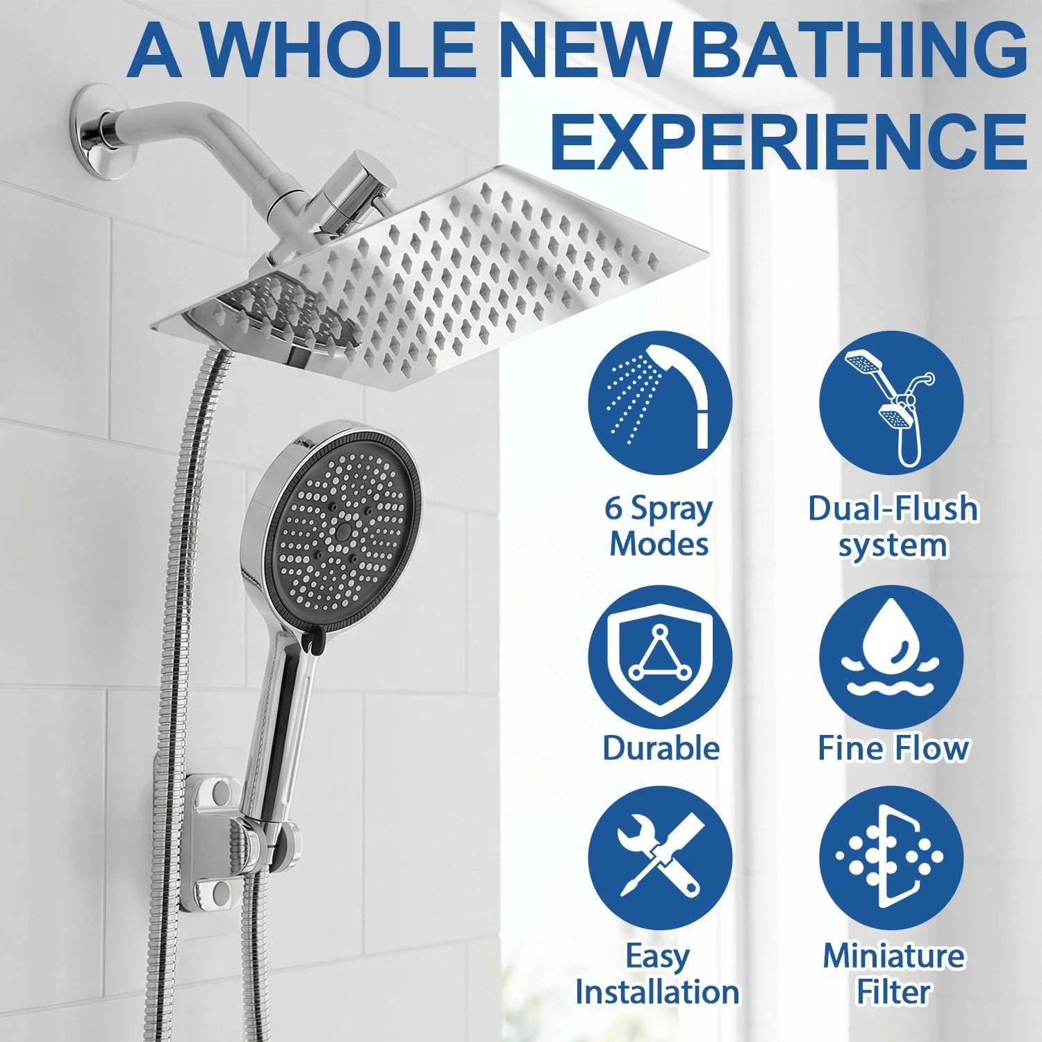 Stainless Steel Rain Shower Head and Handheld Spray Combo
