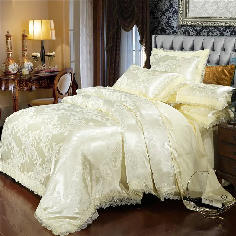 Satin Jacquard Bedding Set and Luxury Flower Duvet Cover Set
