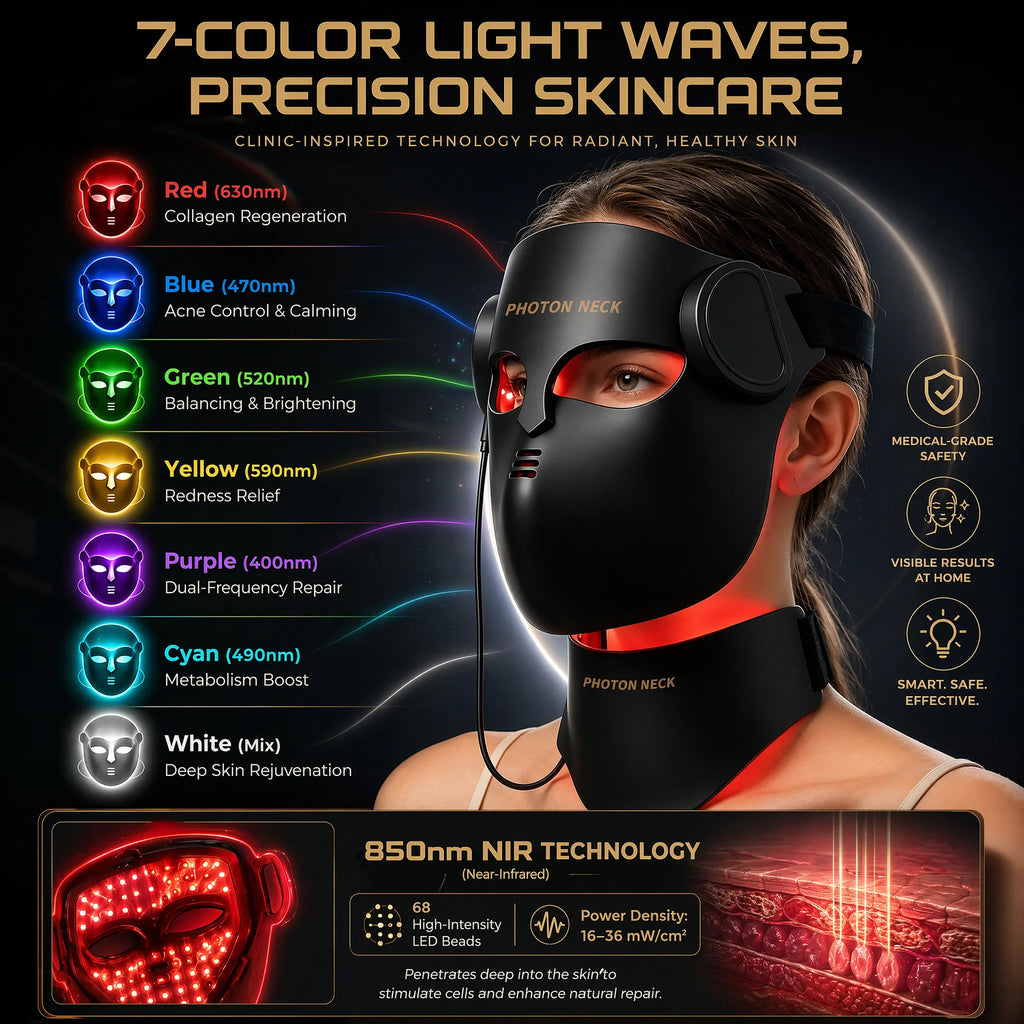 LED Photon Face and Neck Therapy Mask with Infrared