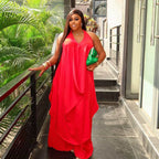 Women's Solid Halter Top Wide Leg Pants Set
