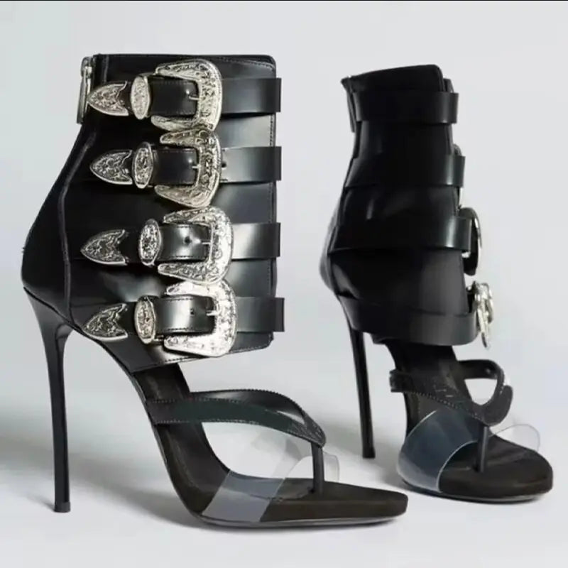 Women's Sexy Buckle Belt Zipper Modern High Heel Sandals