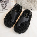 Women's Fluffy Clip Toe Back Strap Slippers with Buckle