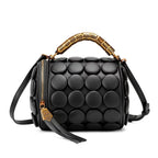 Women's Retro Button Leather Tube Bucket Shoulder Crossbody Bag