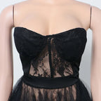 Women's Lace Patchwork Ruffle Split Bodycon Maxi Dress