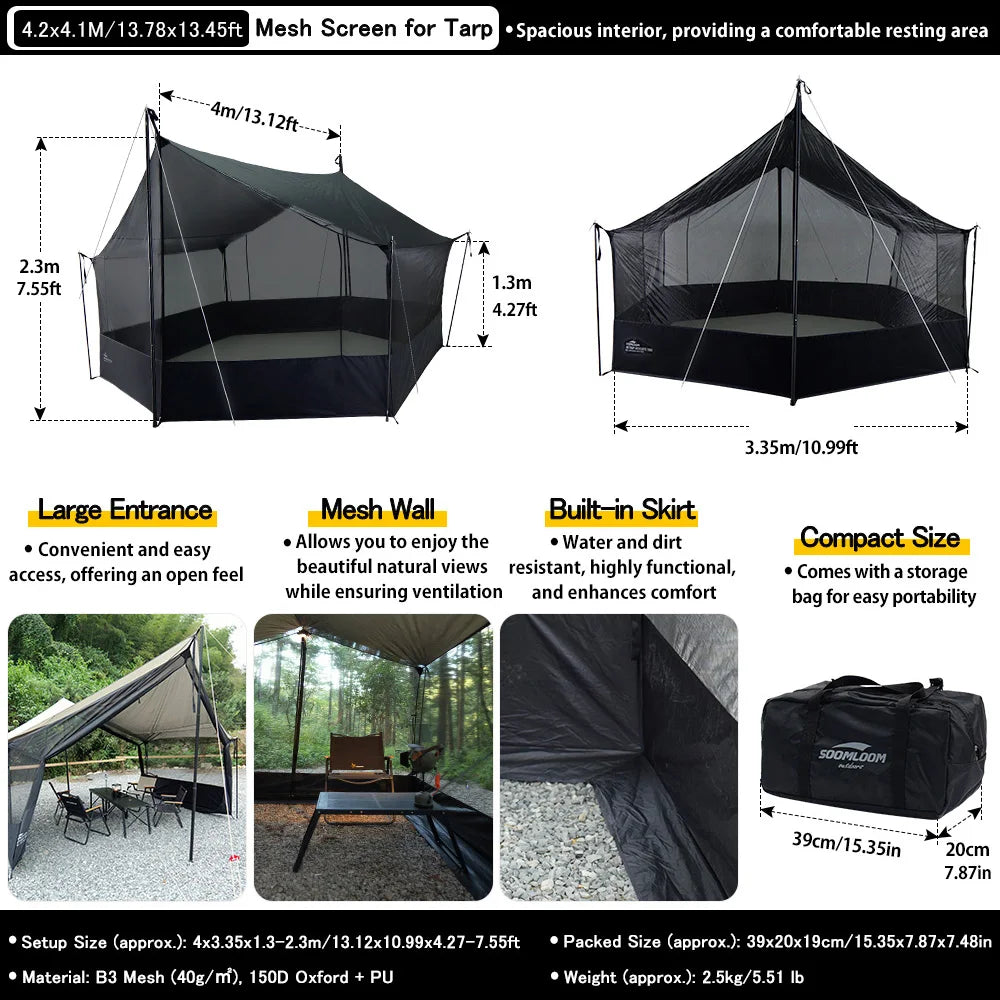 Hexagon Mosquito Net for 13.8x13.5ft Butterfly Tarp with Skirt