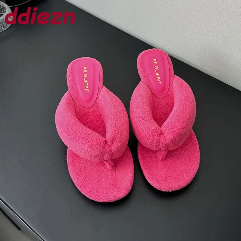 Women's Flock Round Toe Wedge Slippers
