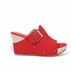 Women's Espadrille Wedge Mules Open Toe Platform Sandals Rivet Decor