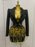Women's Sexy Sparkly Crystal Pearls Mini Dress