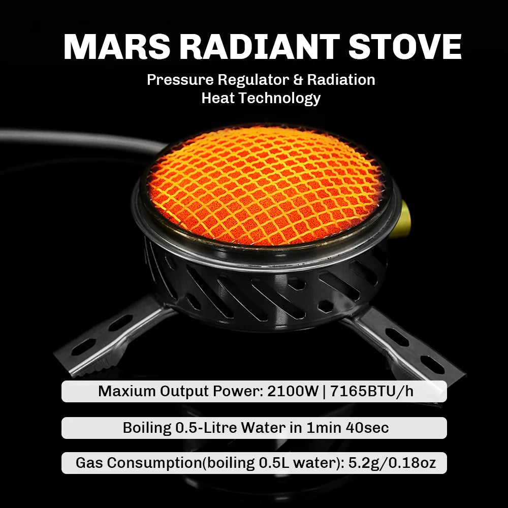 Windproof Radiant Camping Stove System with Pressure-Regulator Valve