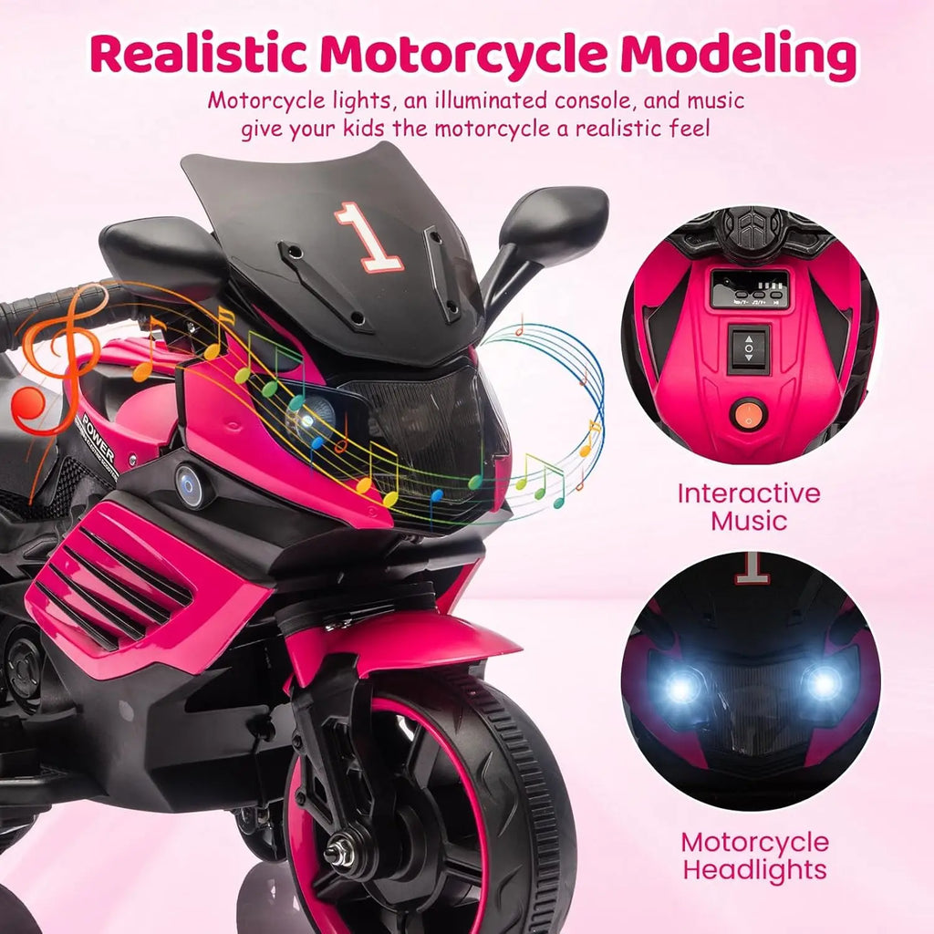 Kids' Electric Ride On Motorcycle Toy with Training Wheels and Headlight
