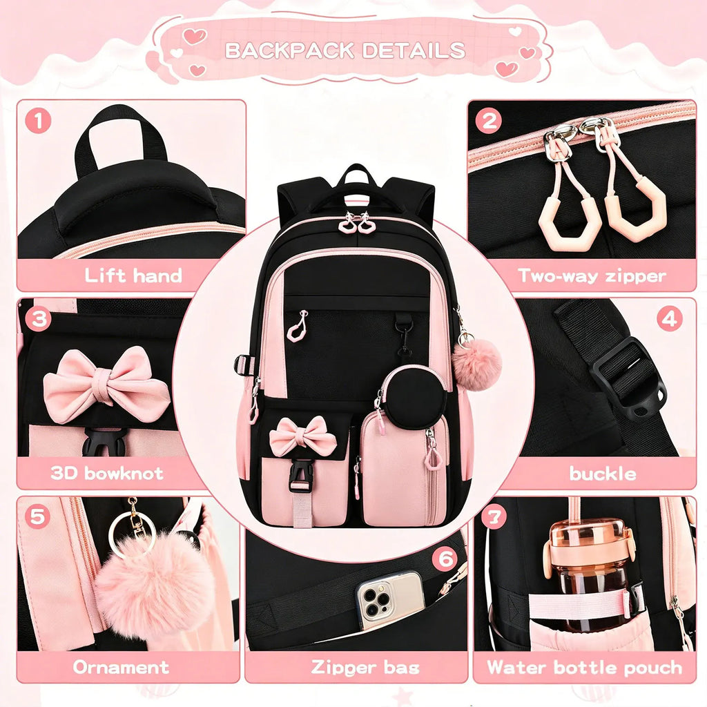 Girls' Waterproof Large Kawaii School Laptop Backpack Set