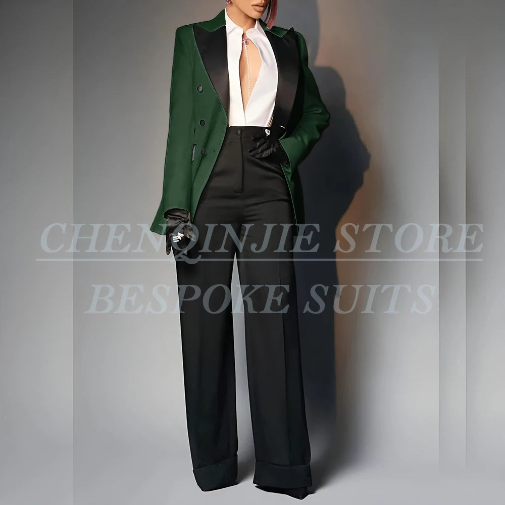 Women's Double Breasted Peak Lapel Slim Fit Pants Suit