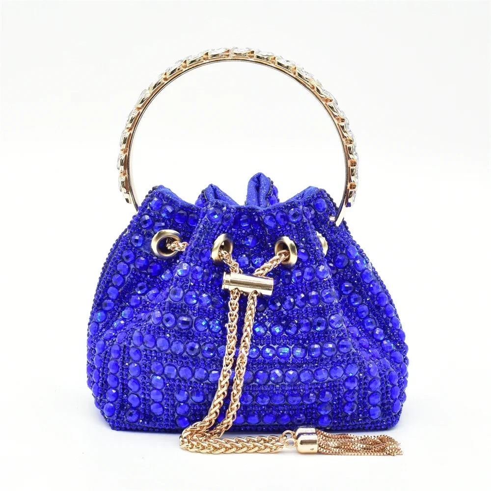Women's Rhinestone Pointed Toe Mid Heel Pumps and Bag Set