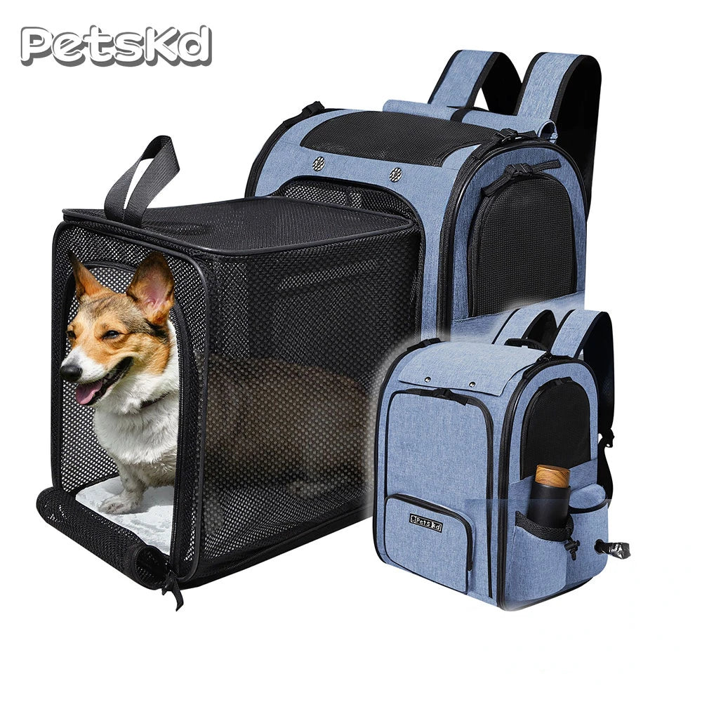 Expandable Foldable Breathable Pet Travel Backpack Carrier