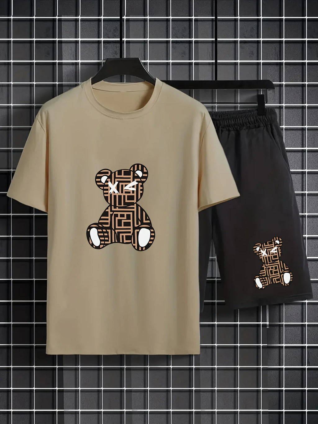 Men's Casual Graffiti Print T-Shirt and Shorts Two Piece Set