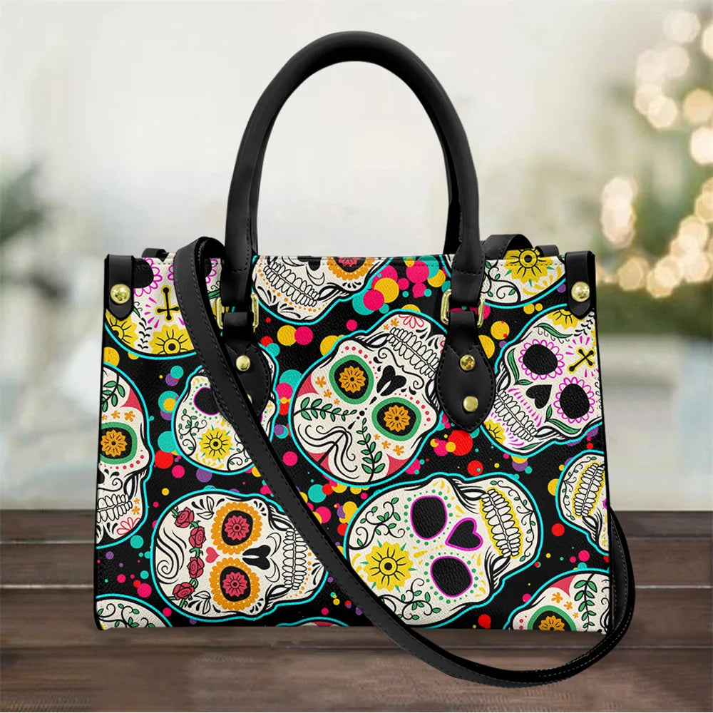 Women's Skull Pattern Faux Leather Shoulder Tote Bag