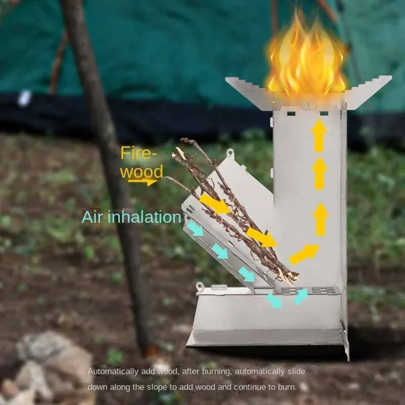 Collapsible Rocket Wood Stove for Camping and BBQ