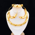 Luxury Gold Plated Dubai Jewelry Set For Women African Copper Twist Bold Design Earrings Necklace Bracelet Quality Jewelry Gift