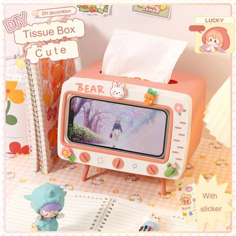 Retro Television Shaped Tissue Box Cover and Phone Stand