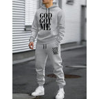Men's Autumn Letter 3D Print Hoodie and Sweatpants Tracksuit Set