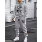 Men's Autumn Letter 3D Print Hoodie and Sweatpants Tracksuit Set