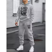 Men's Autumn Letter 3D Print Hoodie and Sweatpants Tracksuit Set