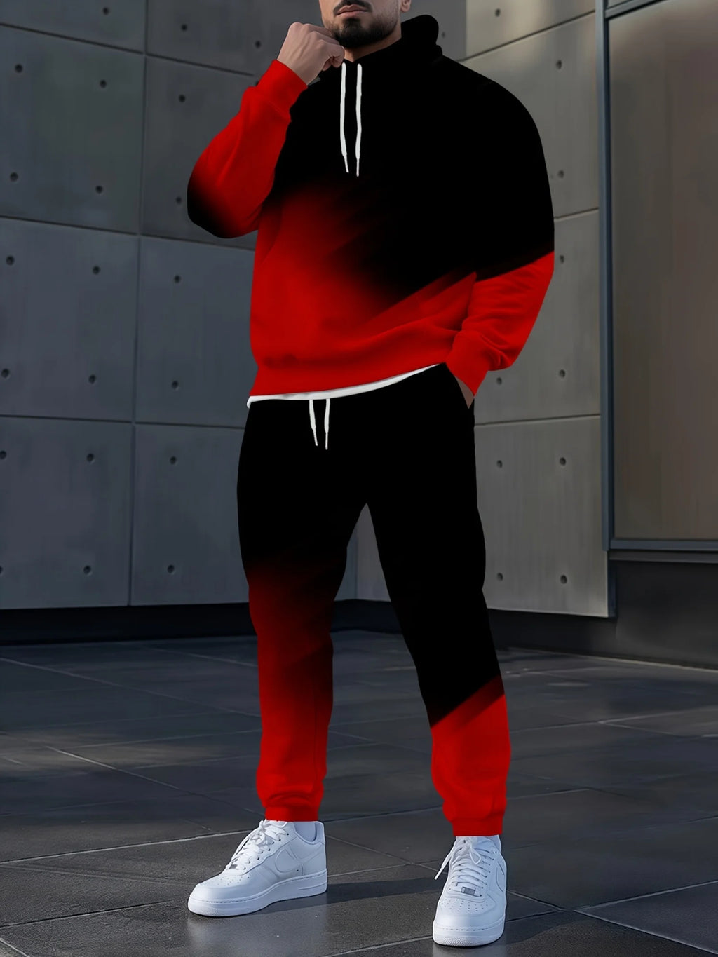 Men's Autumn Gradient 3D Print Hoodie and Sweatpants Tracksuit Set