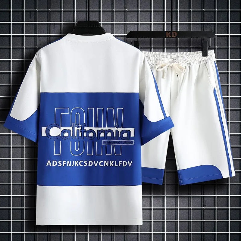 Men's Casual Printed Short Sleeve T-Shirt and Shorts Two Piece Set