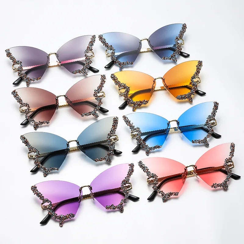 Women's Trendy Butterfly Diamond Rimless Oversized Sunglasses