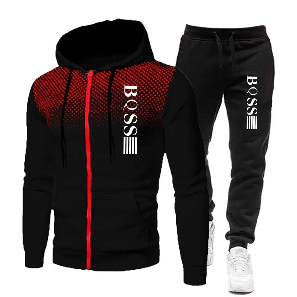 Men's Casual Zipper Hoodie and Jogger Pants Two Piece Tracksuit Set