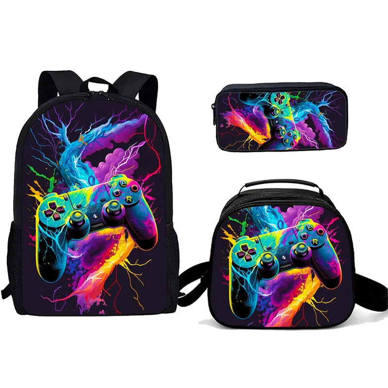 Unisex Gaming Controller 3D Print Backpack 3-Piece Bag Set