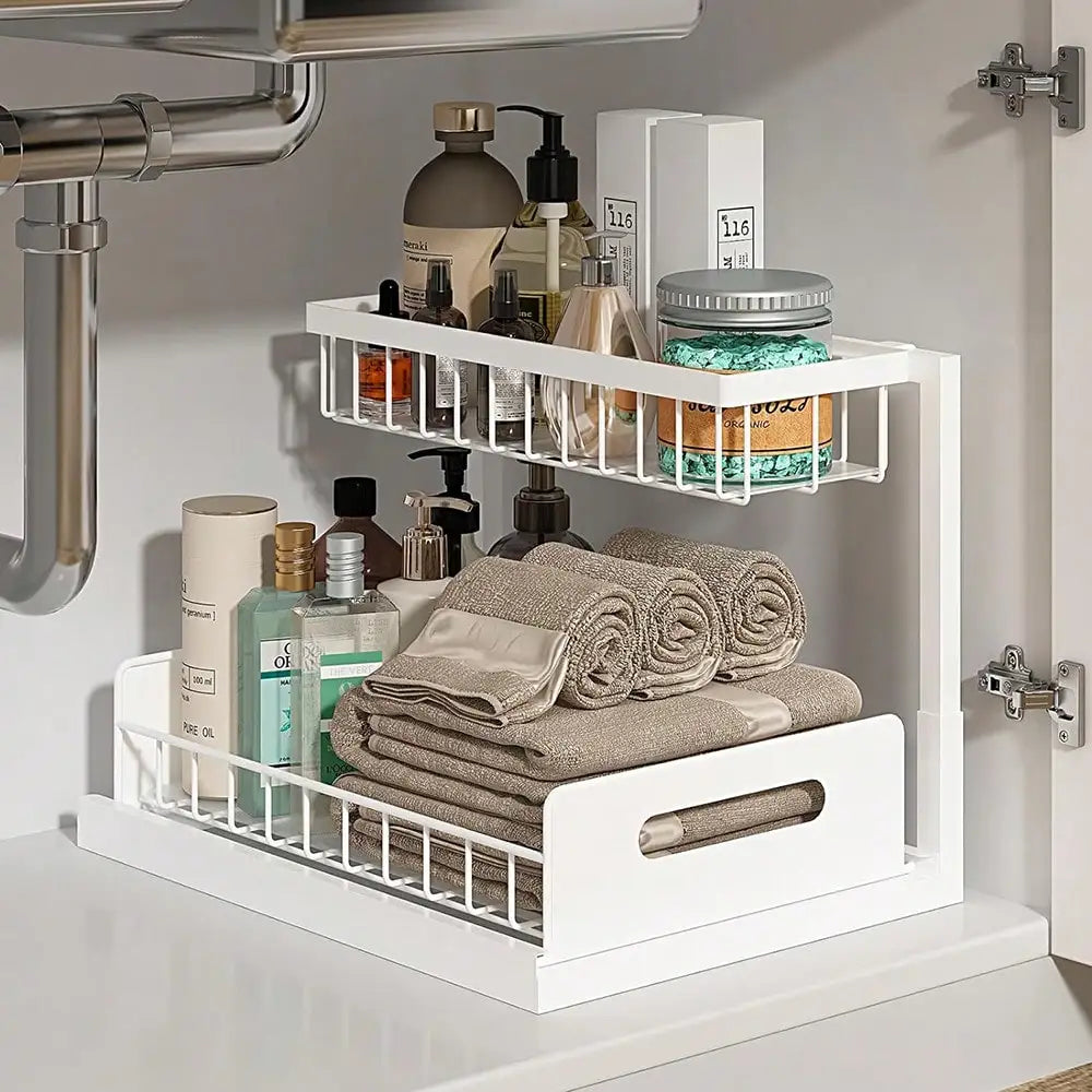 2-Tier Metal Slide Out Cabinet Organizer and Storage Basket