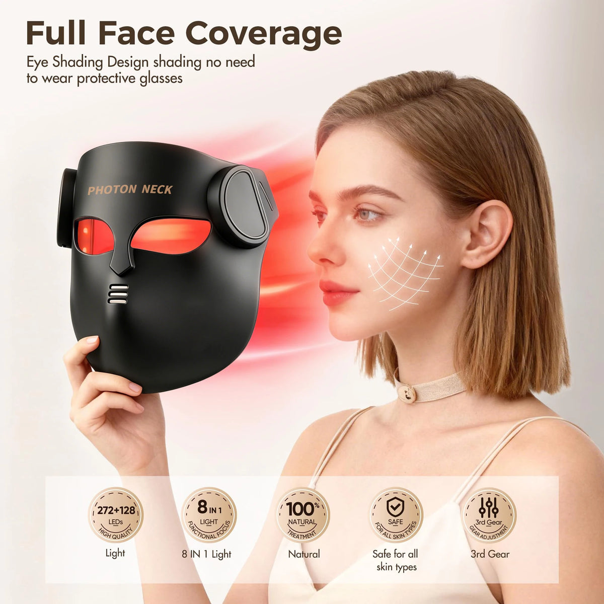 LED Photon Face and Neck Therapy Mask with Infrared